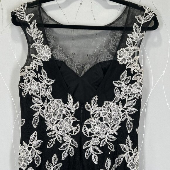 JVN by Jovani Black Lace White Embroidered Formal Gown $595 - Picture 11 of 14